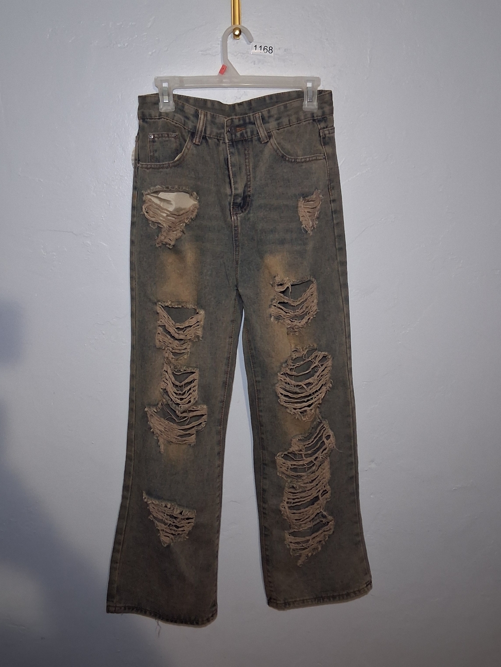 Men's Olive Green Distressed Bootcut Jeans